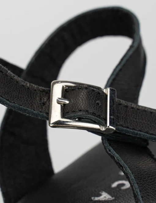 Sandalo zeppa 1 cm nero pelle