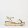 Sandalo zeppa 1 cm oro pelle
