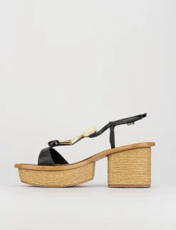 Sandalo zeppa 4cm nero pelle
