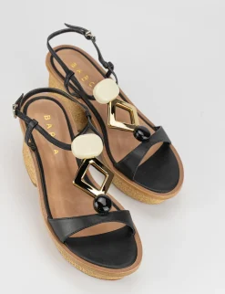 Sandalo zeppa 4cm nero pelle