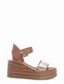 Sandalo zeppa tacco 5 cm bronzo