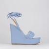 Sandalo zeppa tacco 11 cm con plateau di 3 cm azzurro pelle
