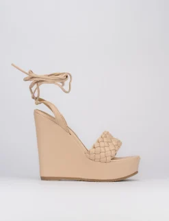 Sandalo zeppa tacco 11 cm con plateau di 3 cm rosa pelle