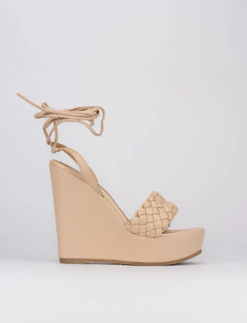 Sandalo zeppa tacco 11 cm con plateau di 3 cm rosa pelle