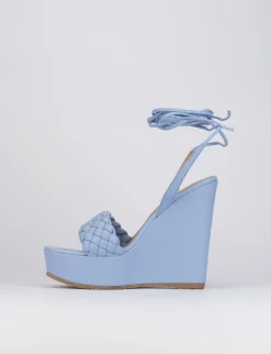 Sandalo zeppa tacco 11 cm con plateau di 3 cm azzurro pelle