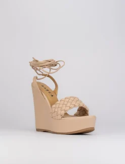 Sandalo zeppa tacco 11 cm con plateau di 3 cm rosa pelle