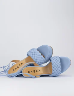 Sandalo zeppa tacco 11 cm con plateau di 3 cm azzurro pelle