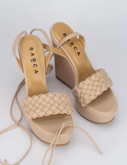 Sandalo zeppa tacco 11 cm con plateau di 3 cm rosa pelle