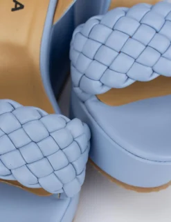 Sandalo zeppa tacco 11 cm con plateau di 3 cm azzurro pelle