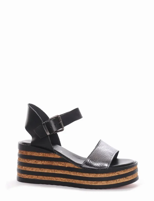Sandalo zeppa tacco 5 cm nero