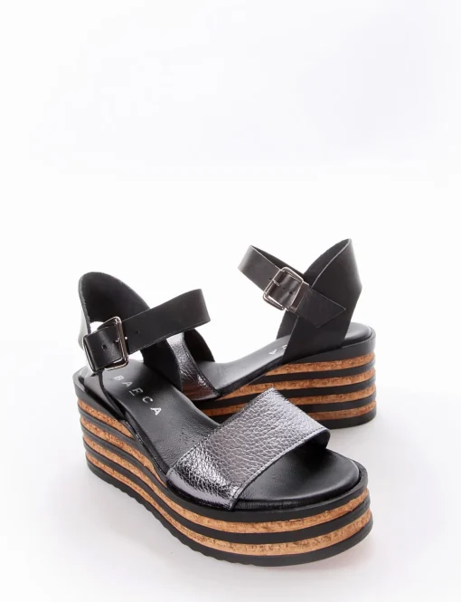 Sandalo zeppa tacco 5 cm nero