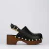 Sandalo zoccolo tacco 5 cm nero pelle