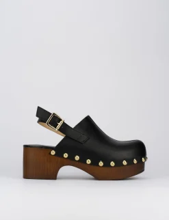 Sandalo zoccolo tacco 5 cm nero pelle
