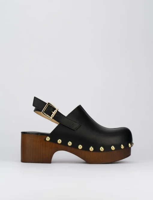 Sandalo zoccolo tacco 5 cm nero pelle