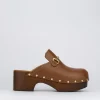 Sandalo zoccolo tacco 5 cm marrone pelle