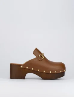 Sandalo zoccolo tacco 5 cm marrone pelle