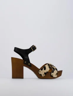 Sandalo zoccolo tacco 7 cm multicolor pelle