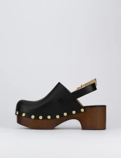 Sandalo zoccolo tacco 5 cm nero pelle