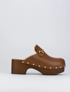 Sandalo zoccolo tacco 5 cm marrone pelle