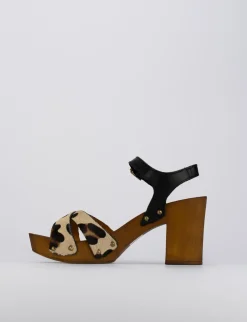 Sandalo zoccolo tacco 7 cm multicolor pelle