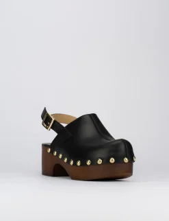Sandalo zoccolo tacco 5 cm nero pelle