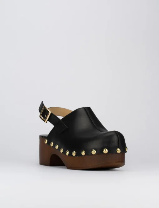 Sandalo zoccolo tacco 5 cm nero pelle