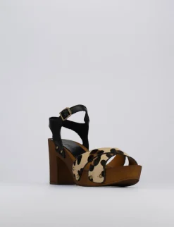 Sandalo zoccolo tacco 7 cm multicolor pelle