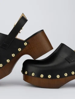Sandalo zoccolo tacco 5 cm nero pelle