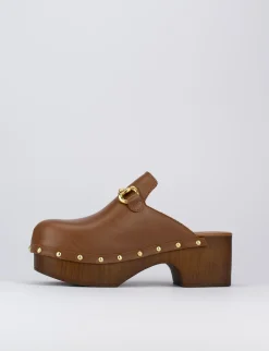 Sandalo zoccolo tacco 5 cm marrone pelle