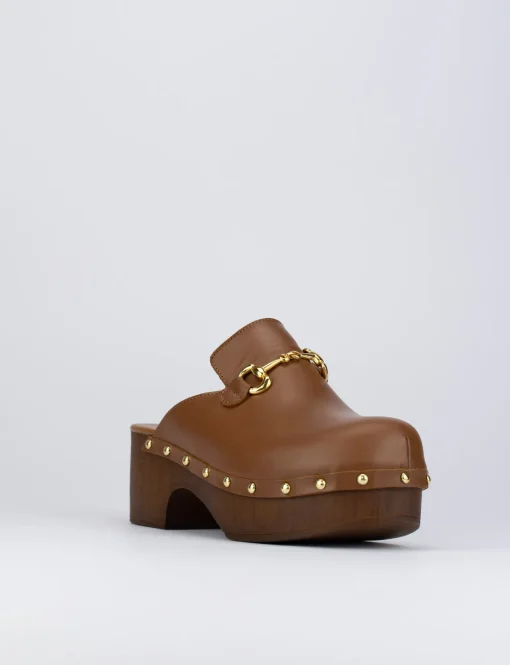 Sandalo zoccolo tacco 5 cm marrone pelle
