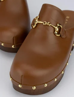 Sandalo zoccolo tacco 5 cm marrone pelle