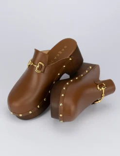 Sandalo zoccolo tacco 5 cm marrone pelle