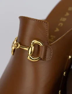 Sandalo zoccolo tacco 5 cm marrone pelle