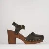 Sandalo zoccolo tacco 7cm con plateaux testa pelle