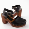 Sandalo zoccolo tacco 7cm con plateaux nero