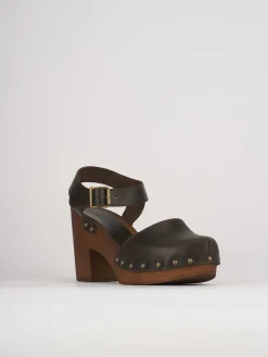 Sandalo zoccolo tacco 7cm con plateaux testa pelle