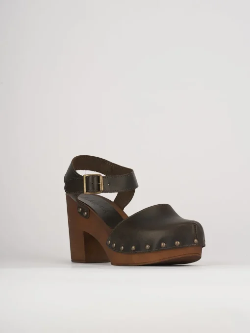 Sandalo zoccolo tacco 7cm con plateaux testa pelle