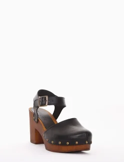 Sandalo zoccolo tacco 7cm con plateaux nero