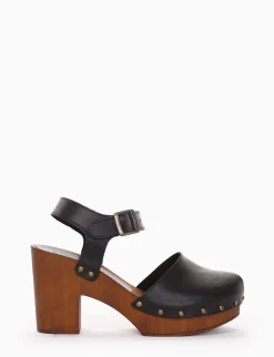 Sandalo zoccolo tacco 7cm con plateaux nero