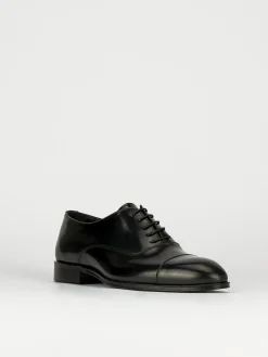 Scarpa lacci tacco 2 cm nero pelle