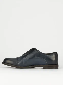 Scarpa no lace tacco 2 cm blu pelle