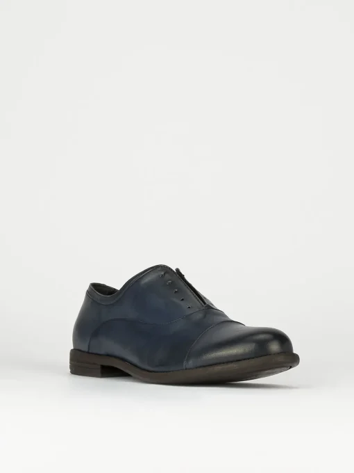 Scarpa no lace tacco 2 cm blu pelle