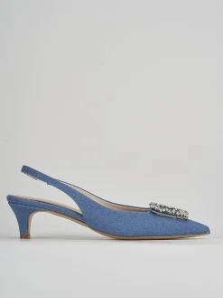 Slingaback decolte' tacco 5cm jeans pelle