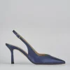 Slingback decolte tacco 7 cm blu laminato