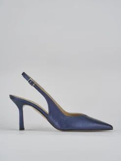 Slingback decolte tacco 7 cm blu laminato