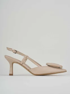 Slingback decolte tacco 5 cm beige pelle
