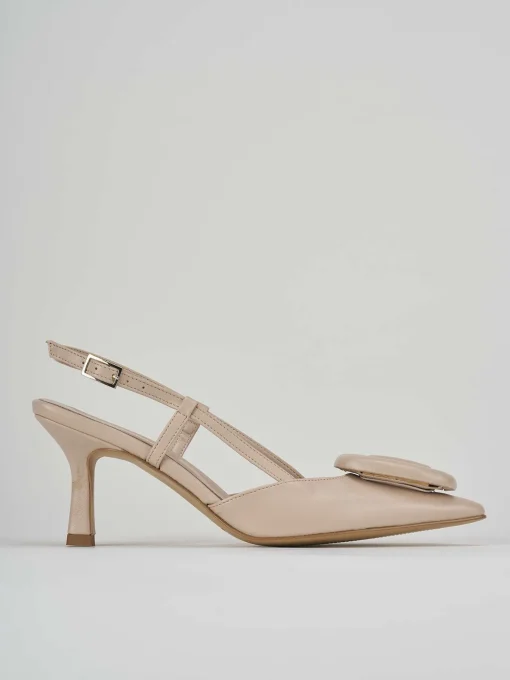Slingback decolte tacco 5 cm beige pelle