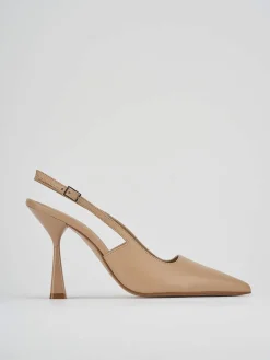 Slingback decolte tacco 8 marrone pelle