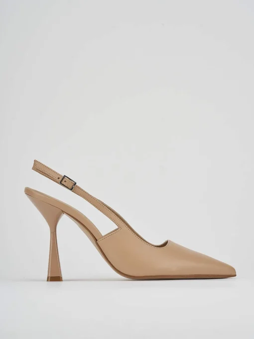 Slingback decolte tacco 8 marrone pelle