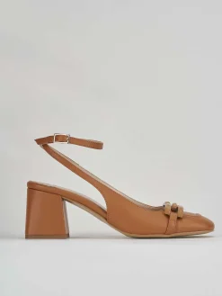 Slingback decolte tacco 6 cm marrone pelle